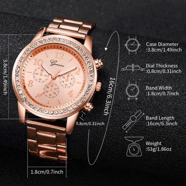 2PCS Rose Gold Women's Analog Watch Bracelet Set - Image 5