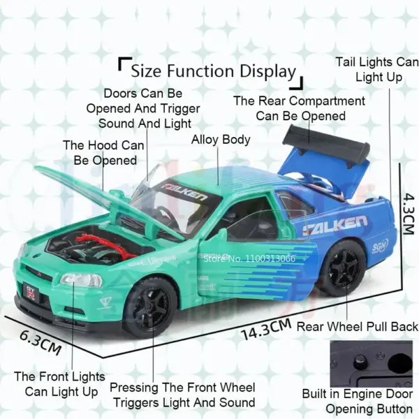 1:32 Scale SKYLINE GTR Diecast Pull Back Car - Image 4