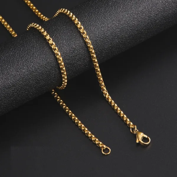 Stainless Steel Gold Box Chain Necklace - Image 4