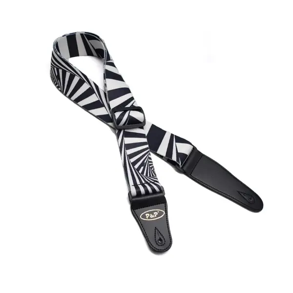 Adjustable Black and White Guitar Strap - Image 4