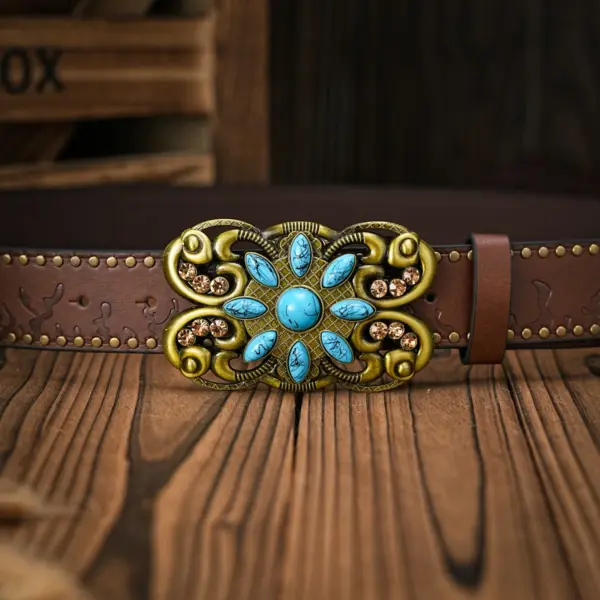 Vintage Floral Carved PU Leather Belt - Image 7