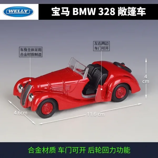 WELLY 1:36 BMW 328 Convertible Diecast Model - Image 2