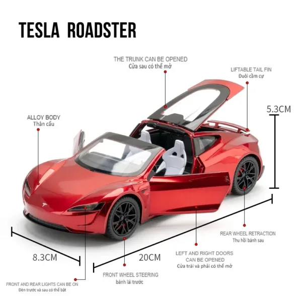 1:24 Scale Tesla Roadster Diecast Model Car - Image 2