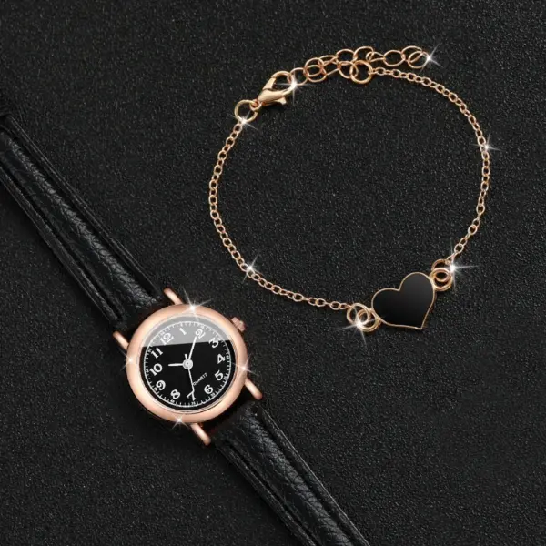 2PCS Women Leather Band Quartz Watch Set - Image 4