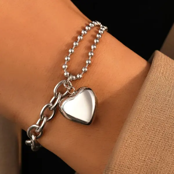 Stainless Steel Heart Pendant Bracelet for Women - Image 2