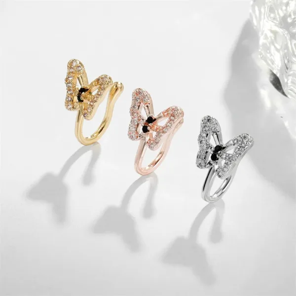 Crystal Butterfly Clip-on Nose Ring Earring - Image 2