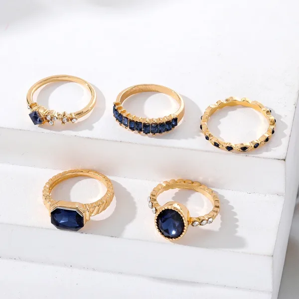 Bohemian Blue Crystal Rings Set for Women - Image 4