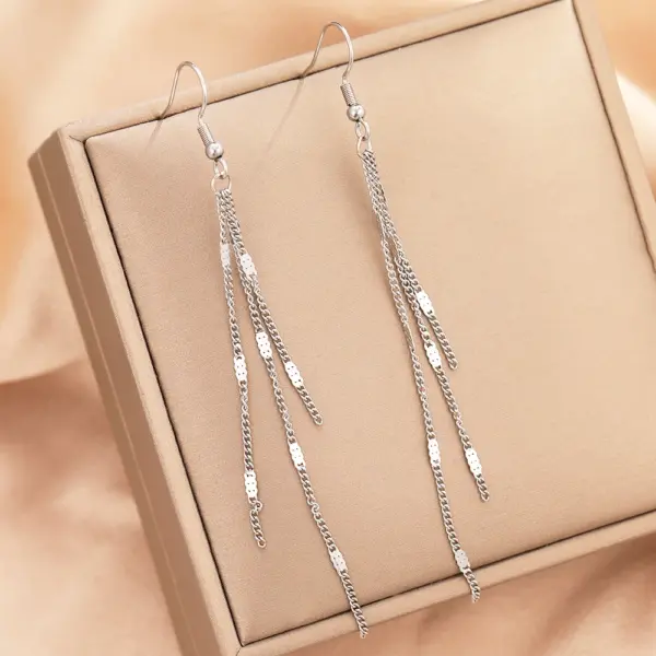 Stainless Steel Long Tassel Dangle Earrings - Image 2