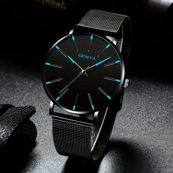 Black Men's Quartz Watch with Bracelets Set - Image 4