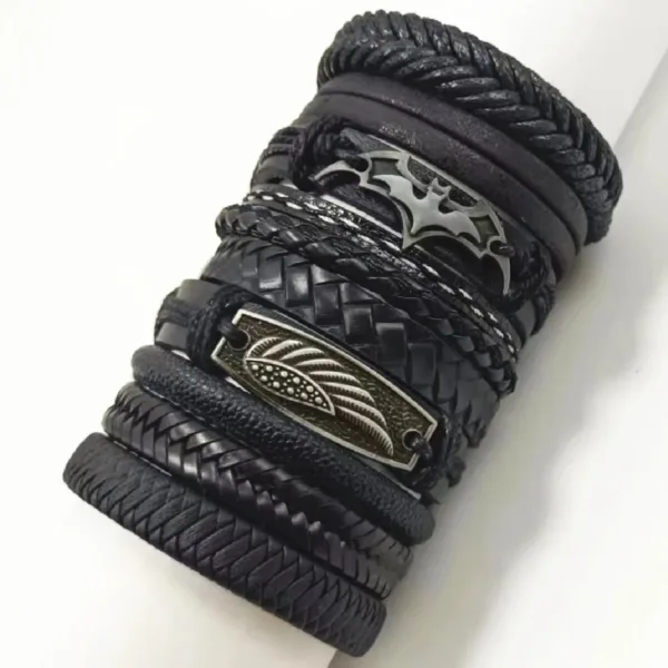 Black Evil Eye 10 Pcs Leather Bracelets Set