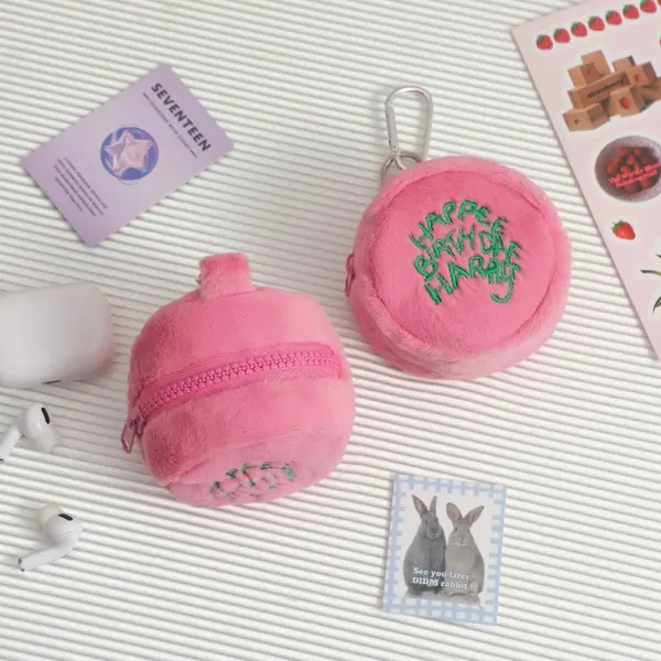 Kawaii Pink Plush Birthday Cake Pouch - Image 3