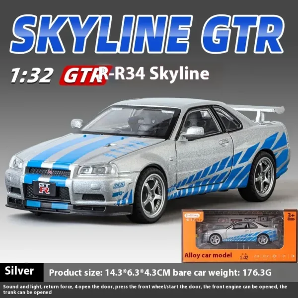 1:32 Nissan GTR R34 Diecast Model Car - Image 7