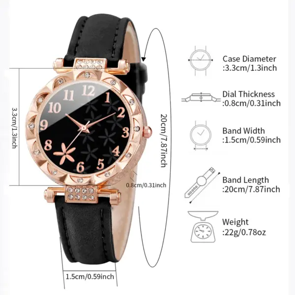 2PCS Women's Floral Dial Watch and Bracelet Set - Image 5