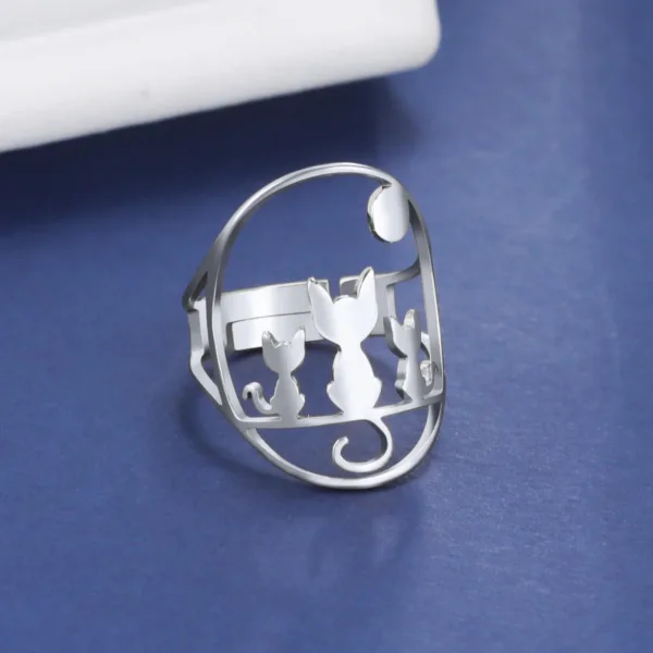 Three Cats Full Moon Adjustable Ring for Women - Image 3