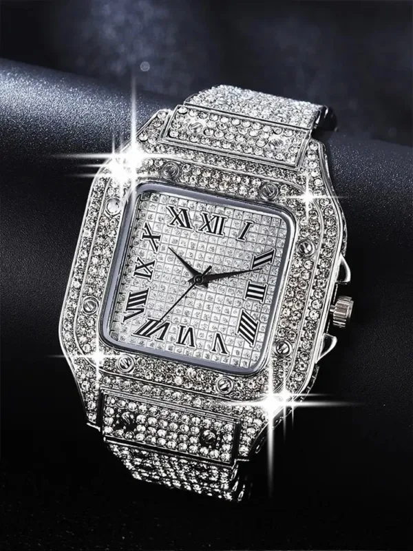 Diamond Silver Quartz Watch for Men - Image 2