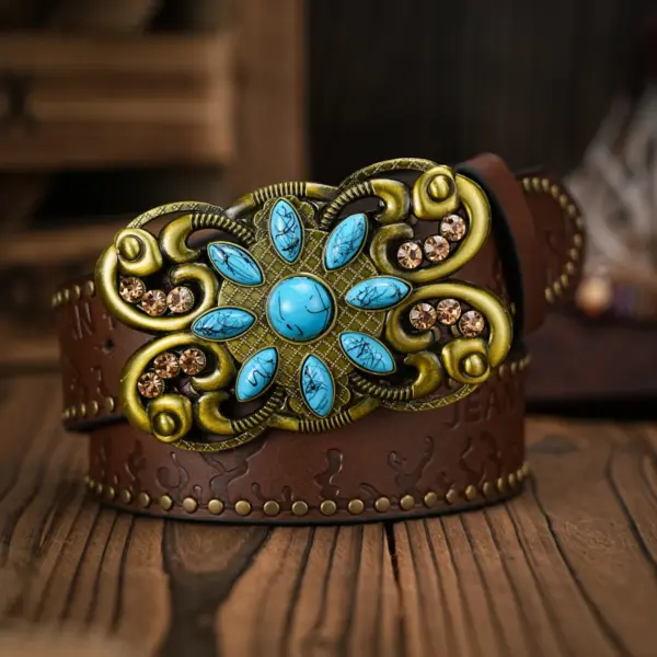 Vintage Floral Carved PU Leather Belt - Image 5