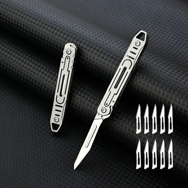 Stainless Steel Folding Scalpel Knife with 10 Blades - Image 3