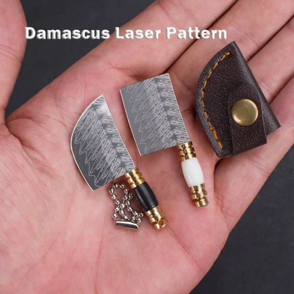 Mini Folding Damascus Design Keychain Knife - Image 5