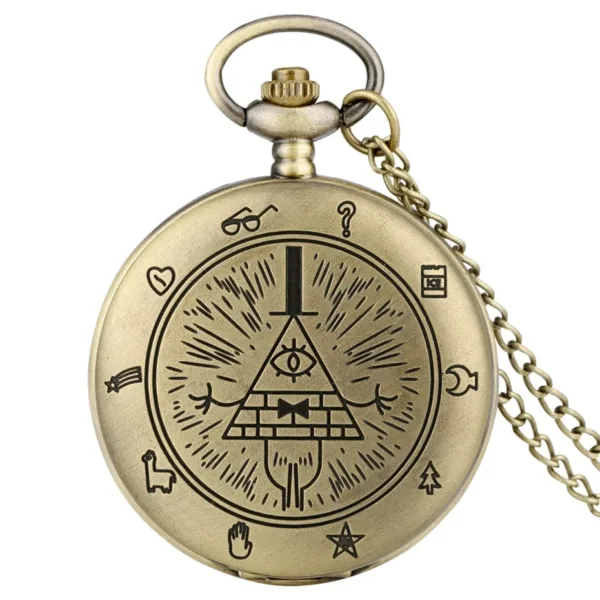 Antique Bronze Quartz Pocket Watch with Chain - Image 7