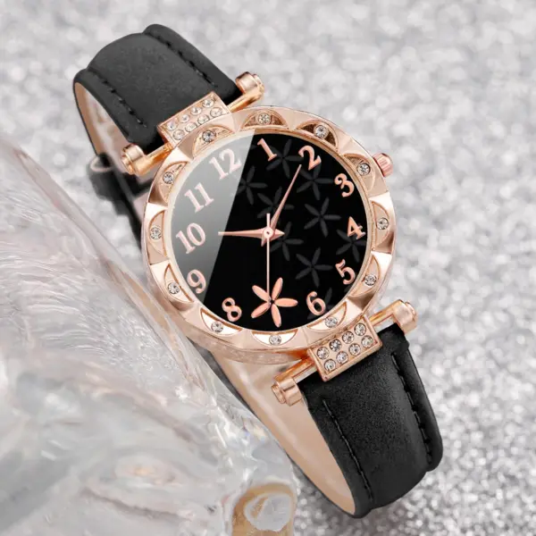 2PCS Women's Floral Dial Watch and Bracelet Set - Image 4