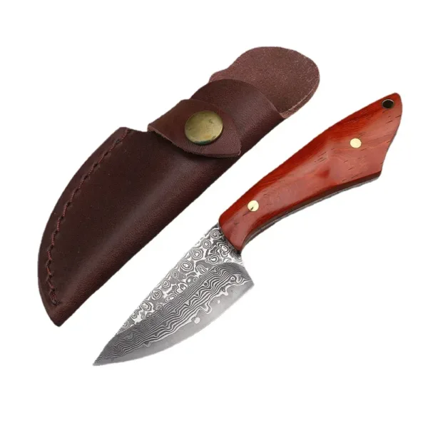 Damascus Steel Fixed Blade Knife with Leather Case - Image 5