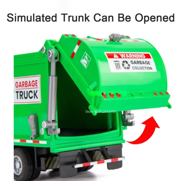 1/32 Green Alloy Urban Garbage Truck Toy Model - Image 4