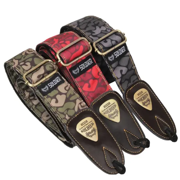 Adjustable Camouflage Guitar Strap with Leather Ends