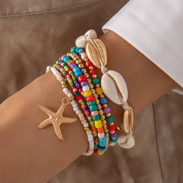 Blue Starfish Shell Bead Bracelets Set for Women - Image 13