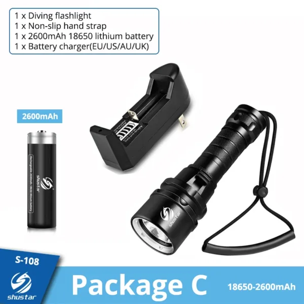 2000 Lumens IP68 Diving Flashlight with Battery - Image 7