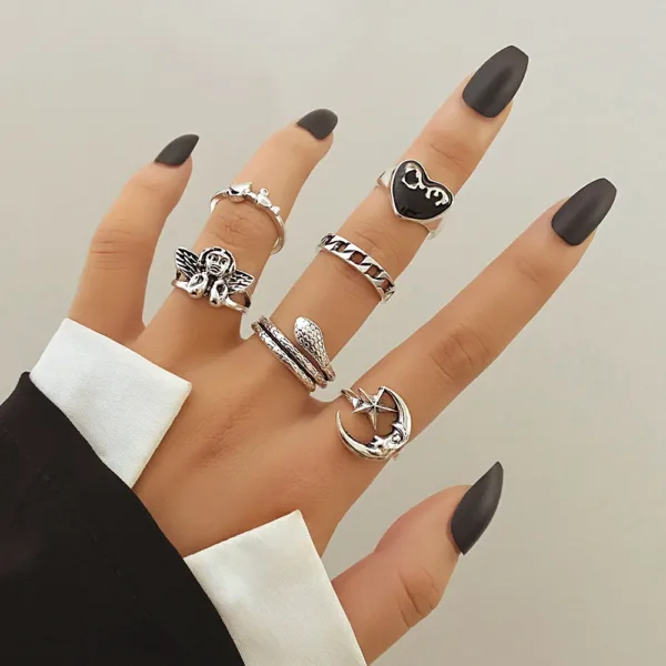 Punk Palm Hollow Ring Set for Unisex - Image 12