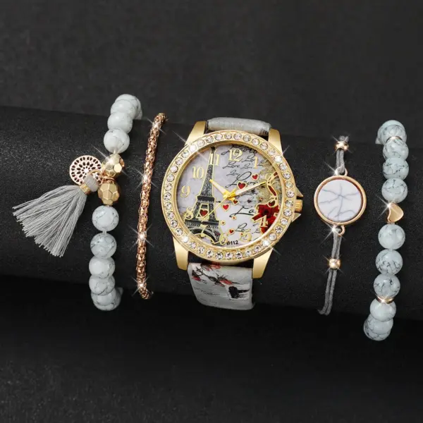 5PCS Women's Quartz Watch and Bracelets Set - Image 3