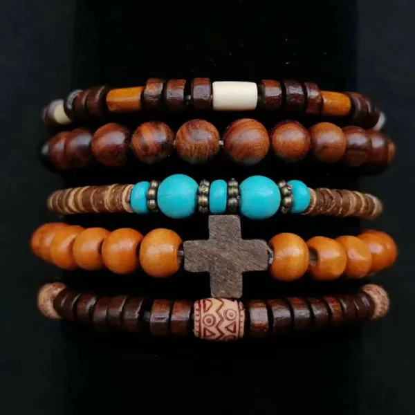 Vintage Wood Beads Charm Bracelets Set - Image 5