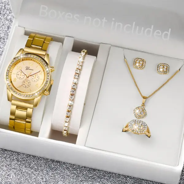 6PCS Women's Rhinestone Quartz Watch Set