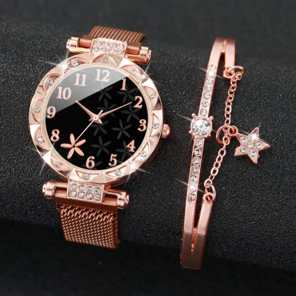 2PCS Fashion Flower Dial Women's Watch Set - Image 2