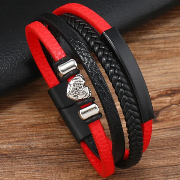 Vintage Black Red Leather Skull Cuff Bracelet