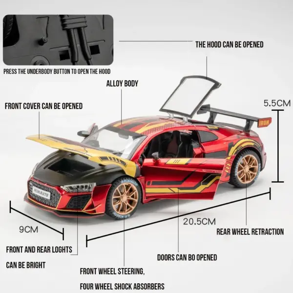 1:24 Audi R8 Diecast Model Car Toy - Image 2