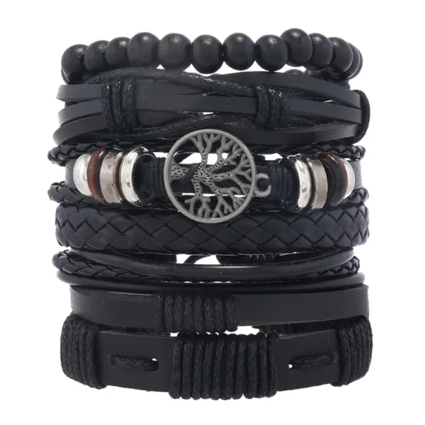 6 Piece Adjustable Leather Wrap Bracelets Set - Image 2