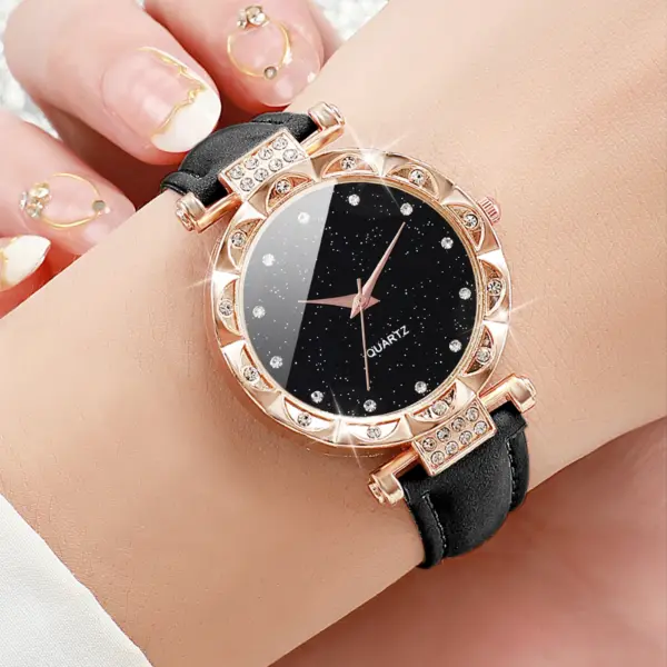 3PCS Women's Quartz Watches Set Leather Bands - Image 2