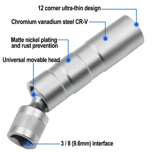 Magnetic Spark Plug Socket Wrench 3/8 inches Drive - Image 2