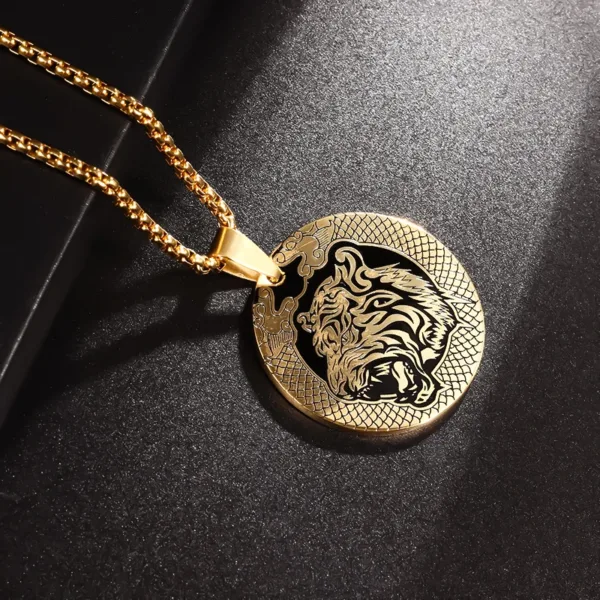 Lion Head Round Medal Pendant Necklace - Image 45