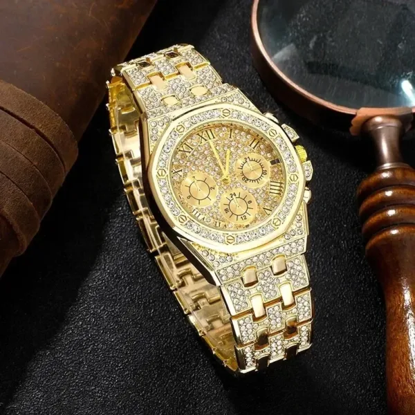 Gold Luxury Quartz Watch with Bracelet Set - Image 3