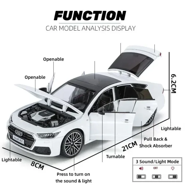 1:24 Audi A7 Diecast Model Car with Lights - Image 2