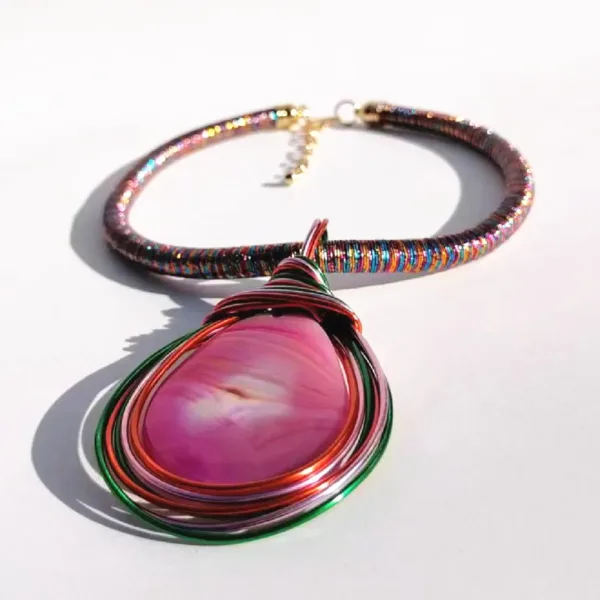 Trendy Multi-Color Natural Stone Pendant Necklace - Image 2