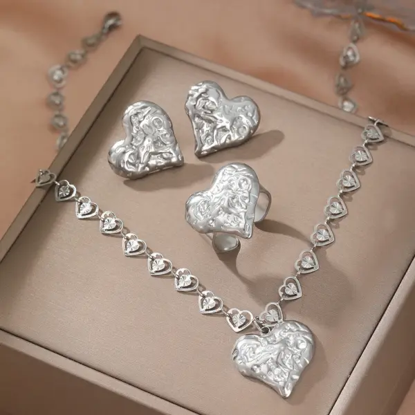 Stainless Steel Heart Jewelry Set for Women - Image 3