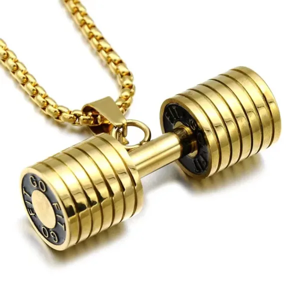 Fashion Barbell Dumbbell Pendant Necklace - Image 2