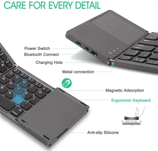 Foldable Bluetooth Keyboard with Touchpad for iOS Android Windows - Image 4