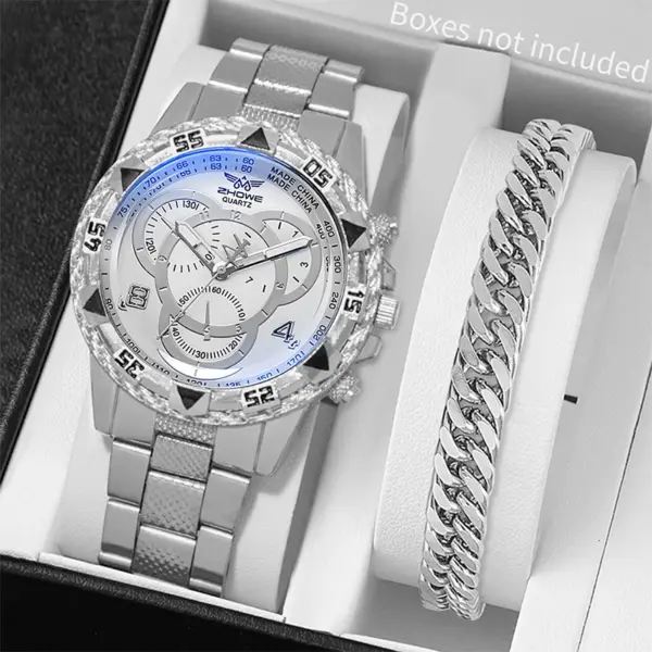 2pcs Fashion Men's Analog Quartz Watch Set - Image 3