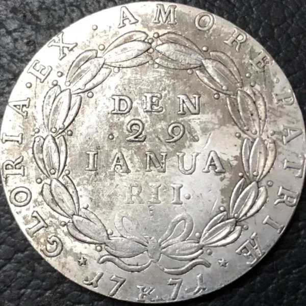 1771 Denmark 1 Krone Silver Plated Replica Coin - Image 3