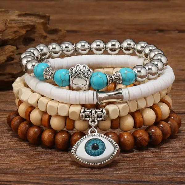 Vintage Wood Beads Charm Bracelets Set - Image 32