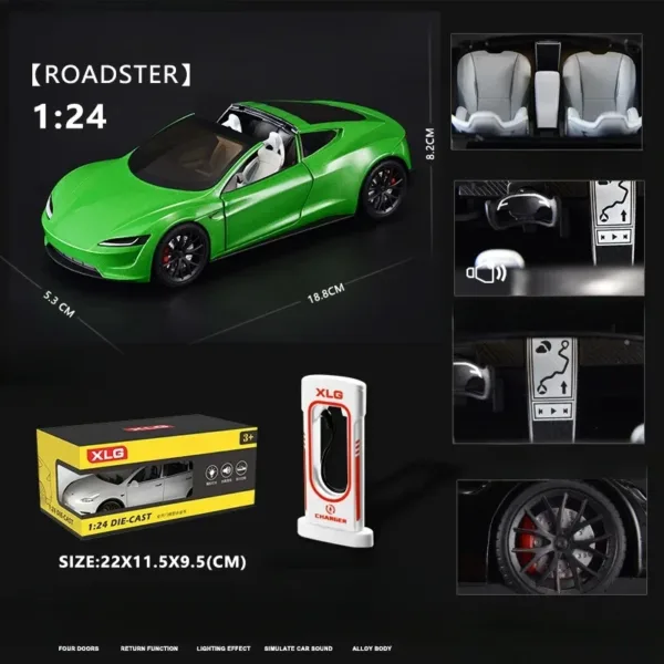 1:24 Scale Tesla Roadster Diecast Model Car - Image 9